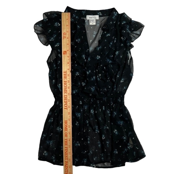 Kirra Womens Blouse Ruffle Blue Floral Button Down Sleeveless Top XS - Picture 8 of 10